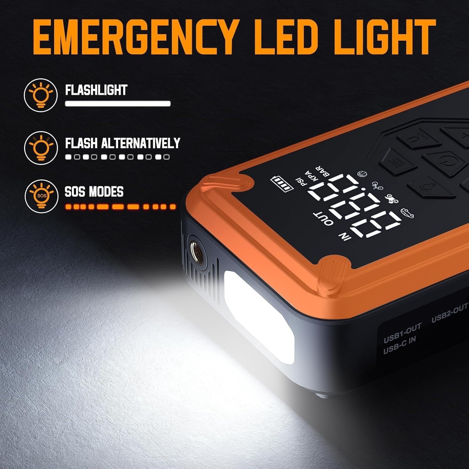 5000A Portable Jump Starter and Tire Inflator with LCD Display & Accessories