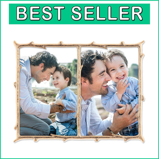 Versatile 4x6 Double Picture Frame with Gold Lacquered Finish and Branch Motif
