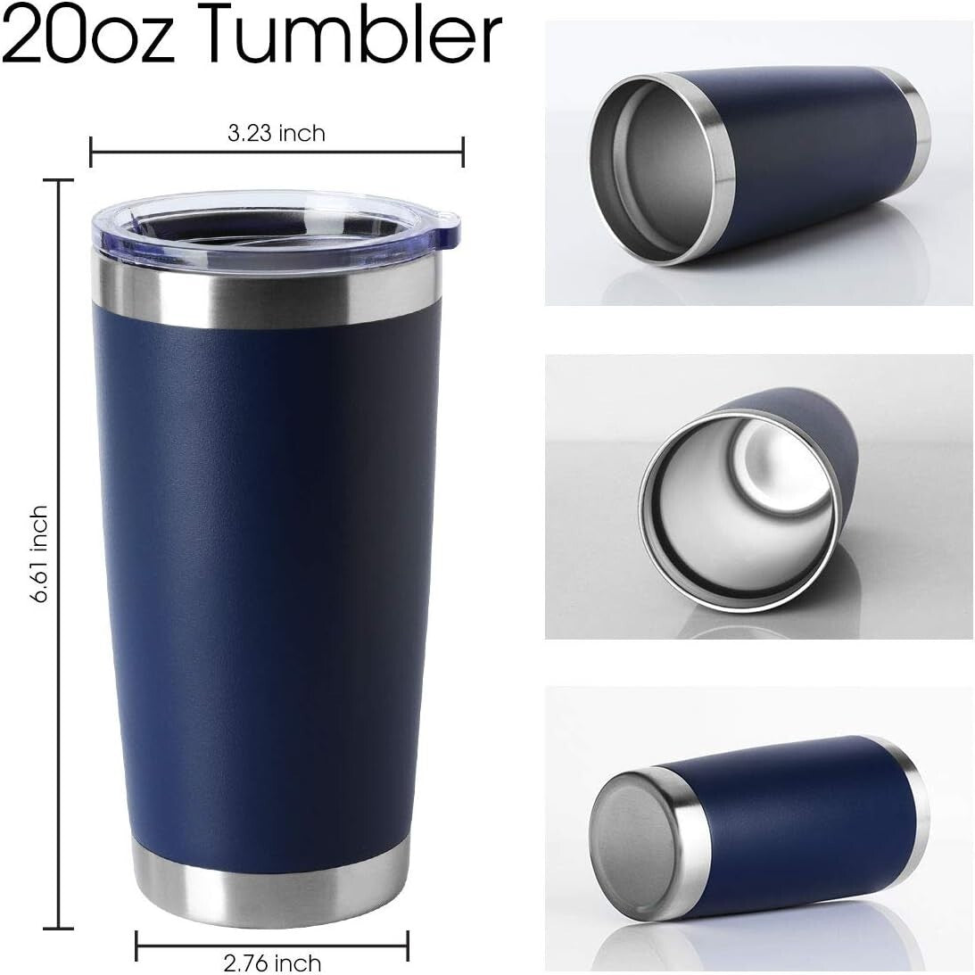 20oz Navy Travel Tumblers - 4-Pack Stainless Steel Insulated Cups for Hot & Cold
