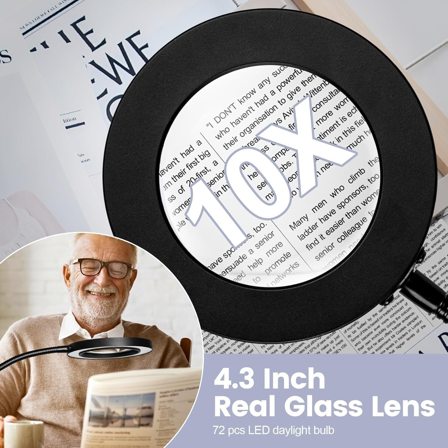 Adjustable 10X Magnifying Glass with Stepless Dimming LED for Seamless Crafting