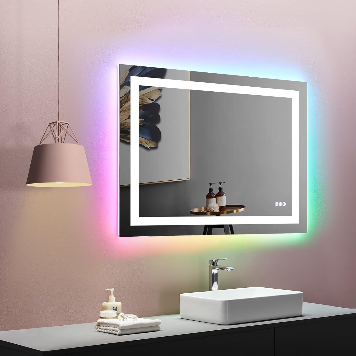 Anti-Fog 40"x32" LED Vanity Mirror with RGB Backlight - Stylish and Functional