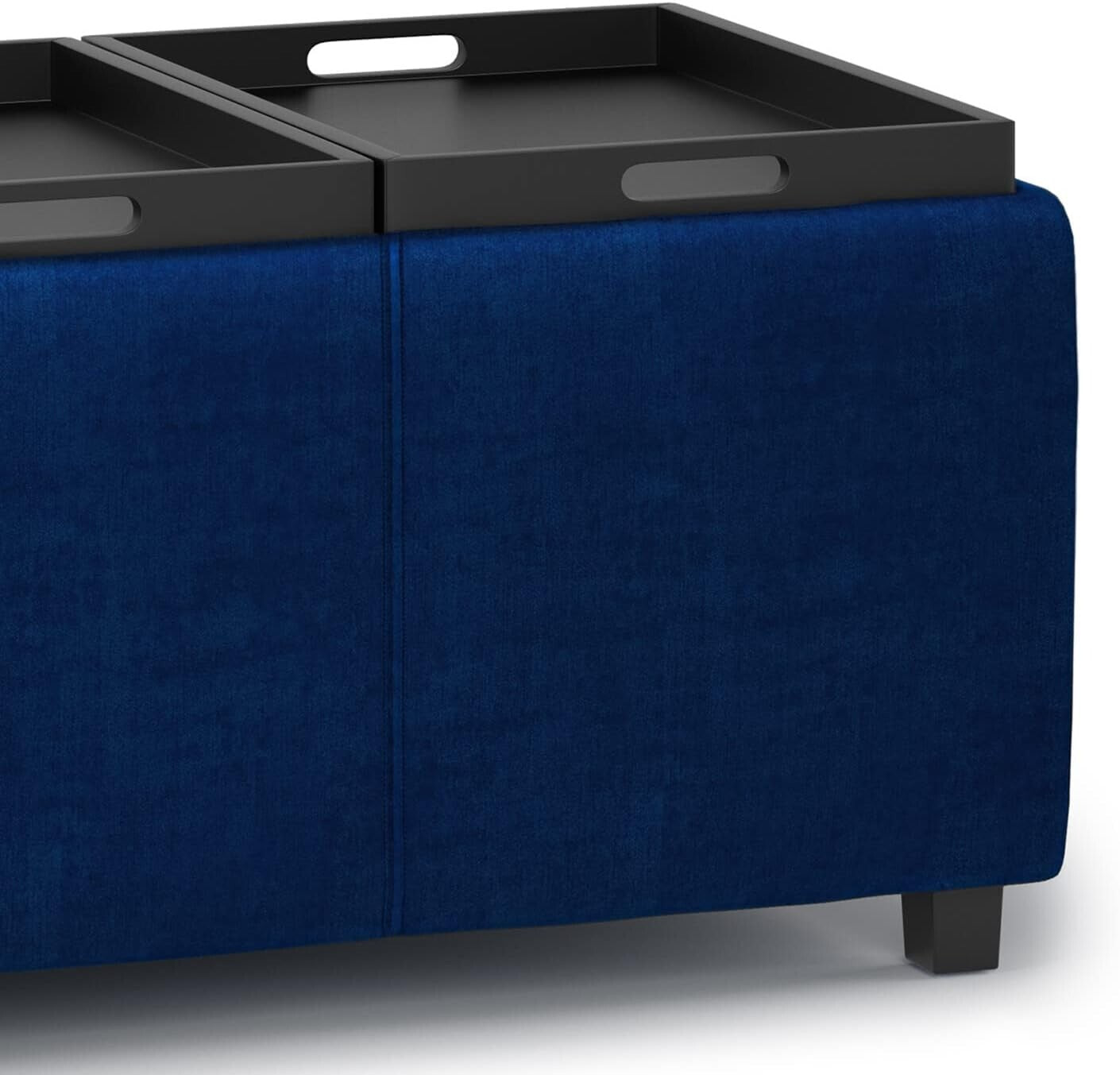 Elegant Rectangular Storage Ottoman - Assembled Blue Velvet with Serving Trays