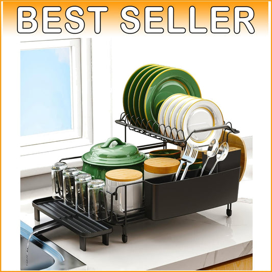 X-Large 2-in-1 Dish Drying Rack with Drainboard for Kitchen Counter Organization