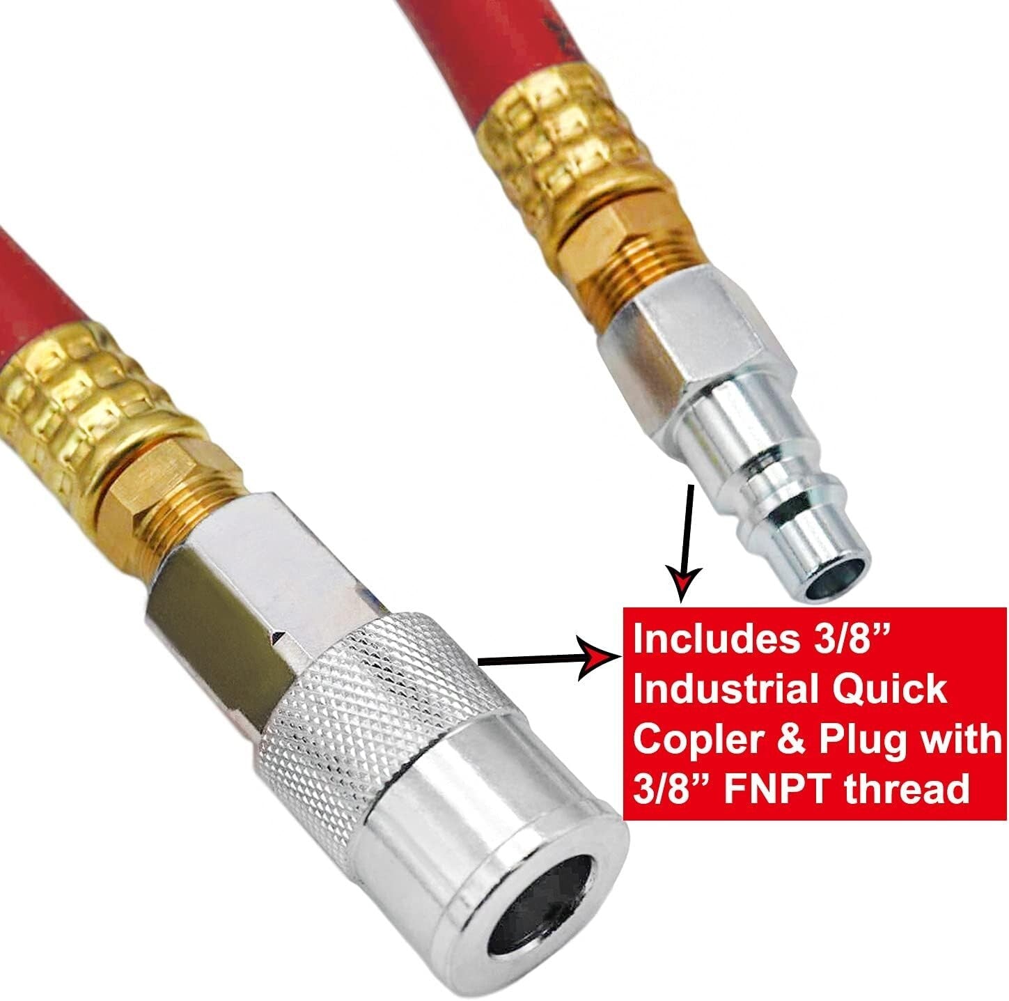 1/2" x 25ft Heavy Duty Air Hose with Solid Brass Fittings - 300 PSI Flexibility