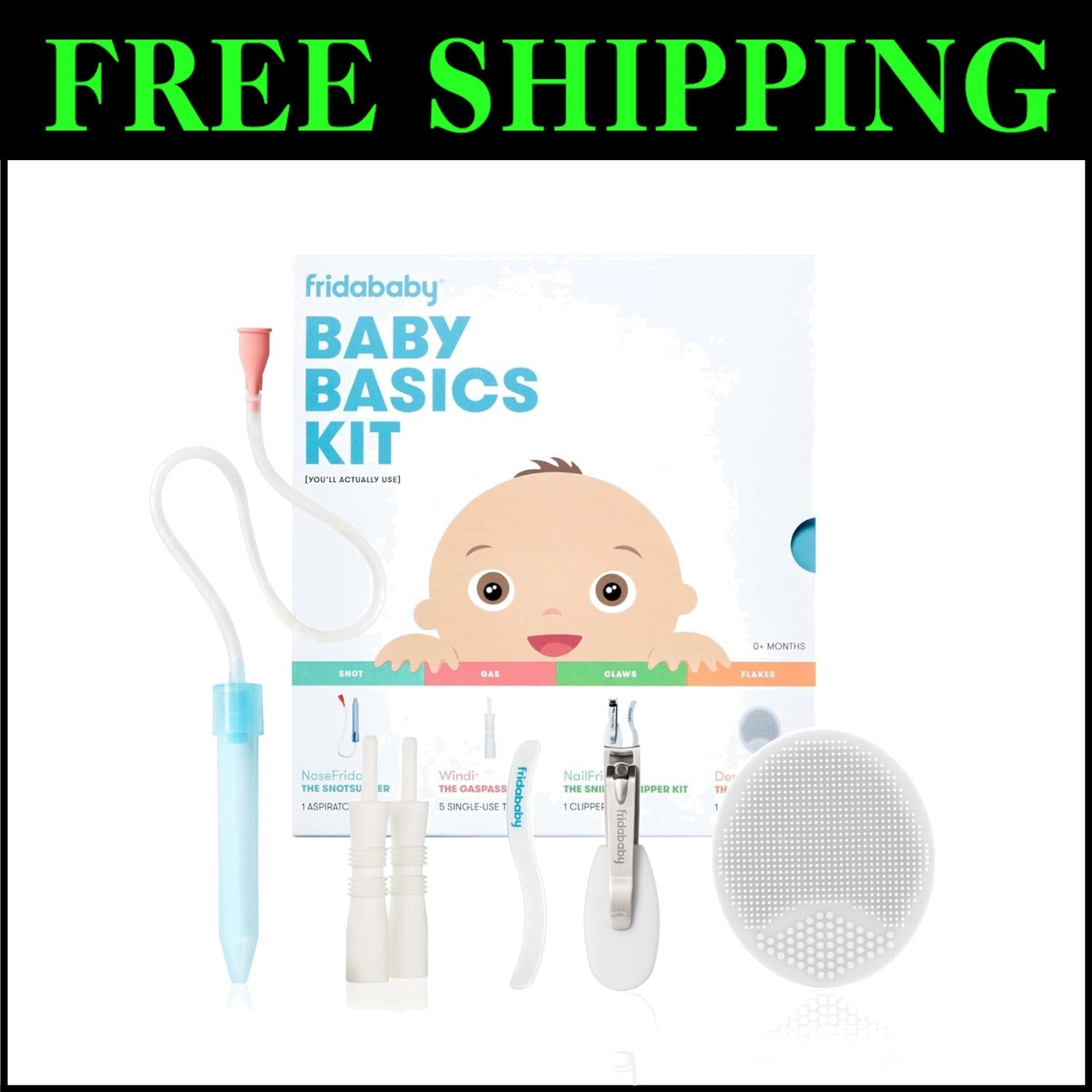 Complete Baby Basics Kit with NoseFrida, Windi Gas Relief & Silicone Brush