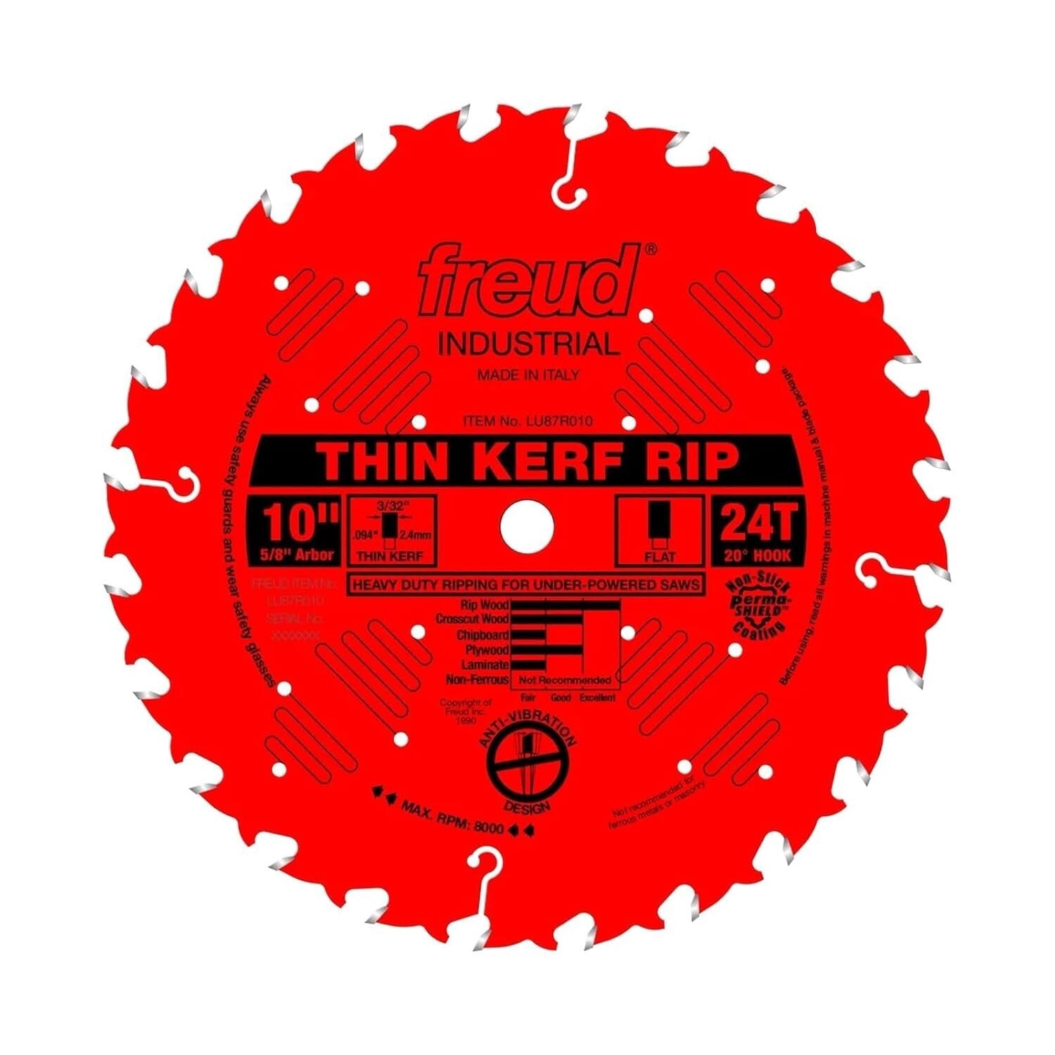 Efficient 10" Diameter Rip Saw Blade - Thin Kerf, 24 Teeth, Perma-Shield Coating