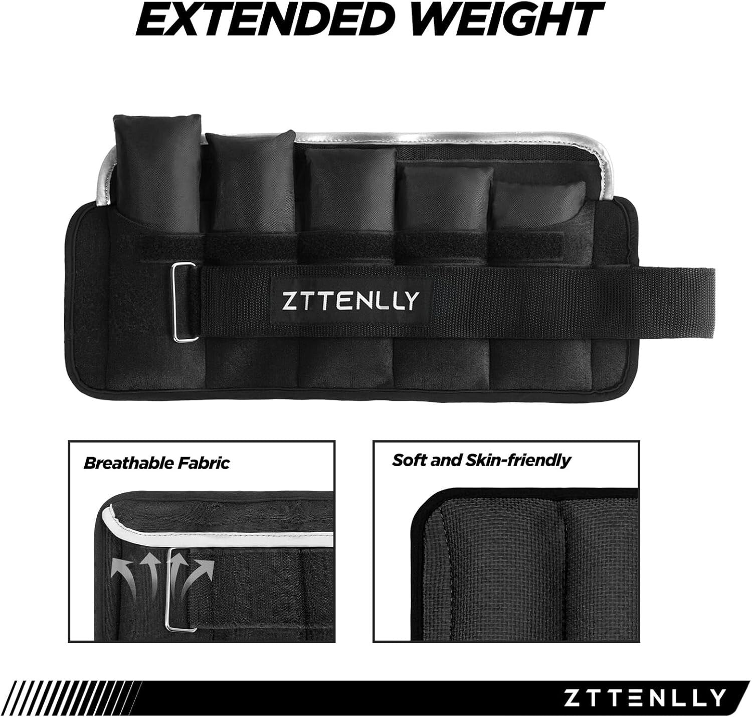 Eco-Friendly Adjustable Ankle Weights with Reflective Safety Trim & Carry Bag