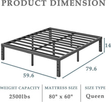 Load image into Gallery viewer, Queen Size Metal Bed Frame with Reinforced Support - Minimalist Black Design
