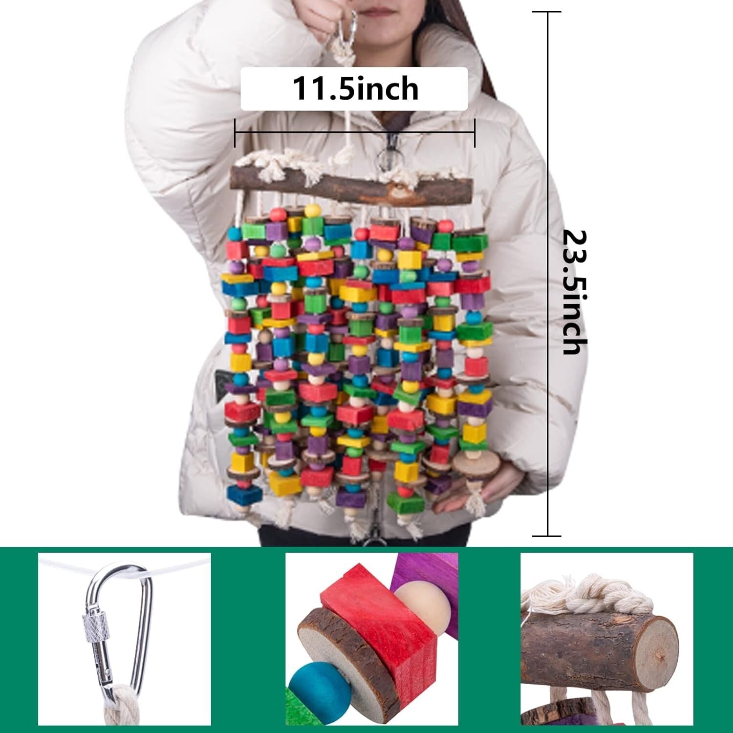 Extra Large Parrot Chewing Toy with Natural Wooden Blocks - 23.5" for Macaws