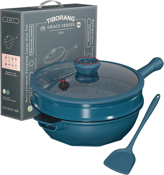 Non-Toxic 5 Quart Deep Frying Pan with Detachable Handle - Heat Indicator