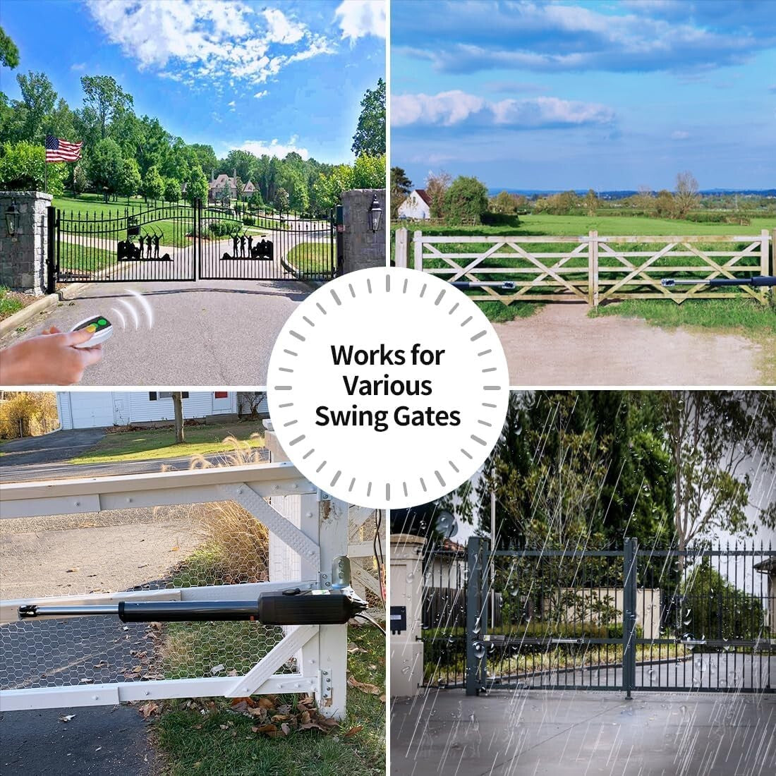 Automatic Dual Swing Gate Motor - 16ft, 550lbs with Remote Control & Solar Ready