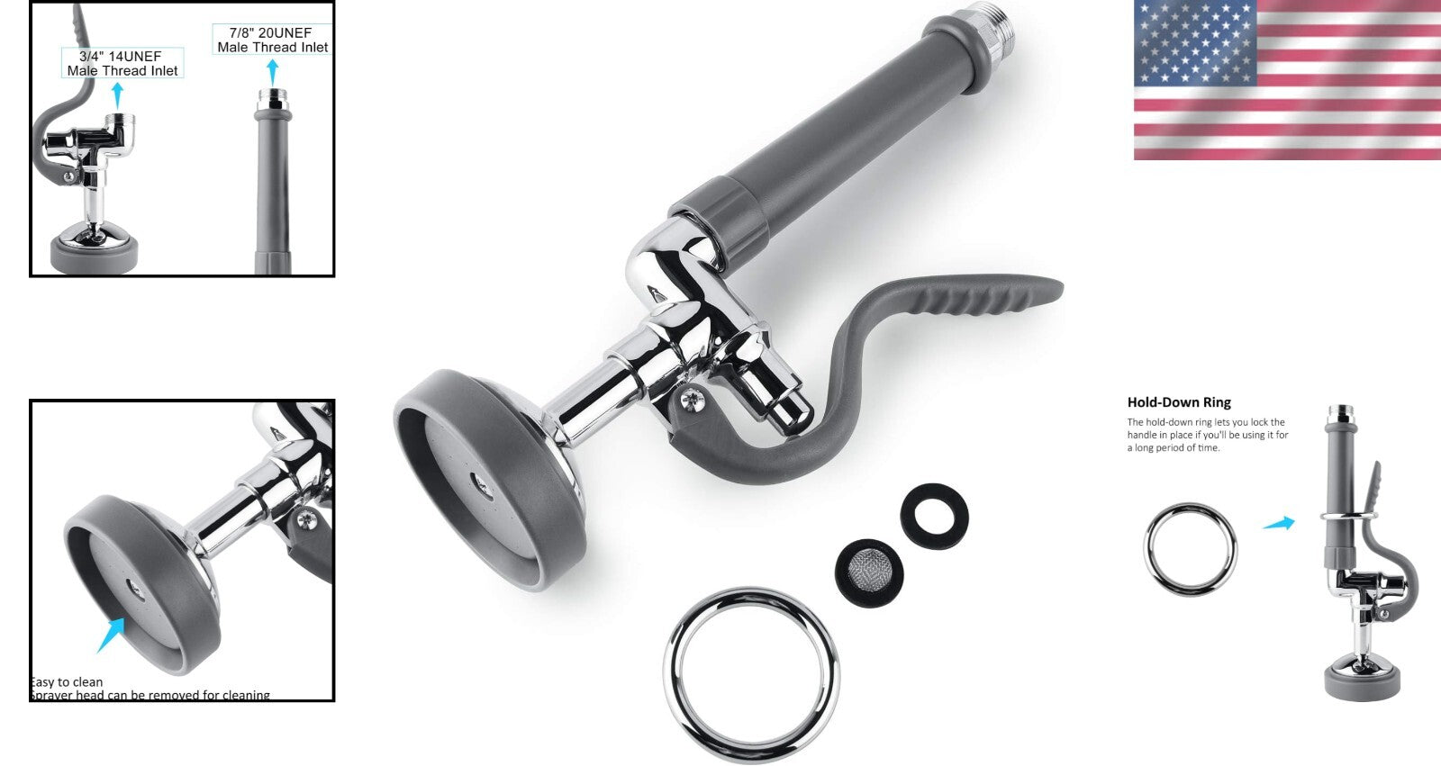 High-Pressure Commercial Faucet Sprayer - Chrome Finish for Kitchen Efficiency