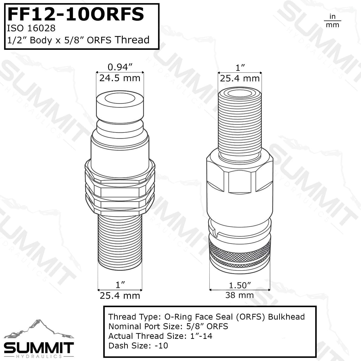 Heavy-Duty Flat Face Hydraulic Quick Connect Coupler - 5/8 ORFS Mount