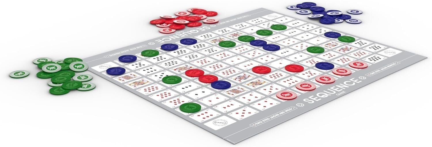 Extra-Large SEQUENCE Game with Roll-Up Mat & Colorful Chips - For Family Fun