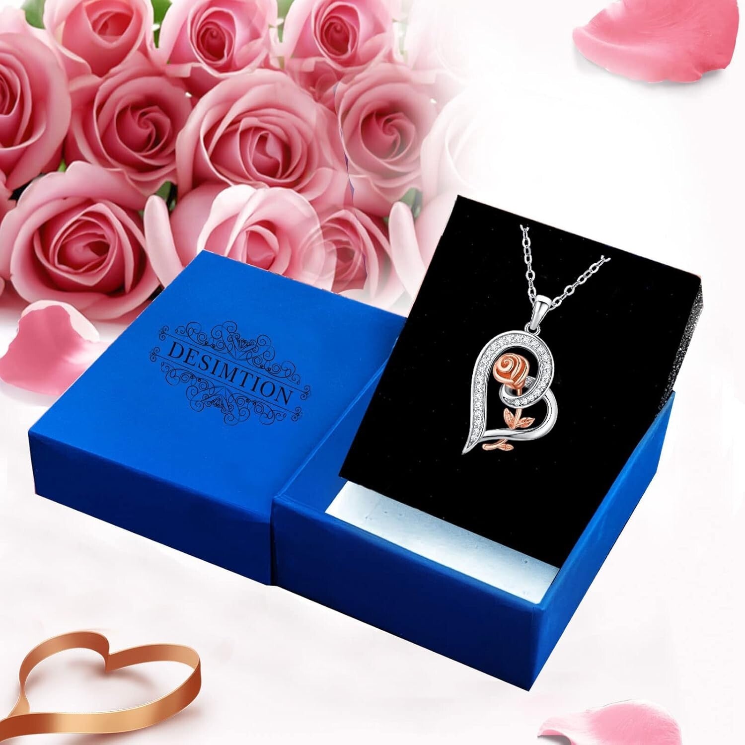 Adjustable Heart Rose Necklace in Sterling Silver - Sentimental Gift Idea