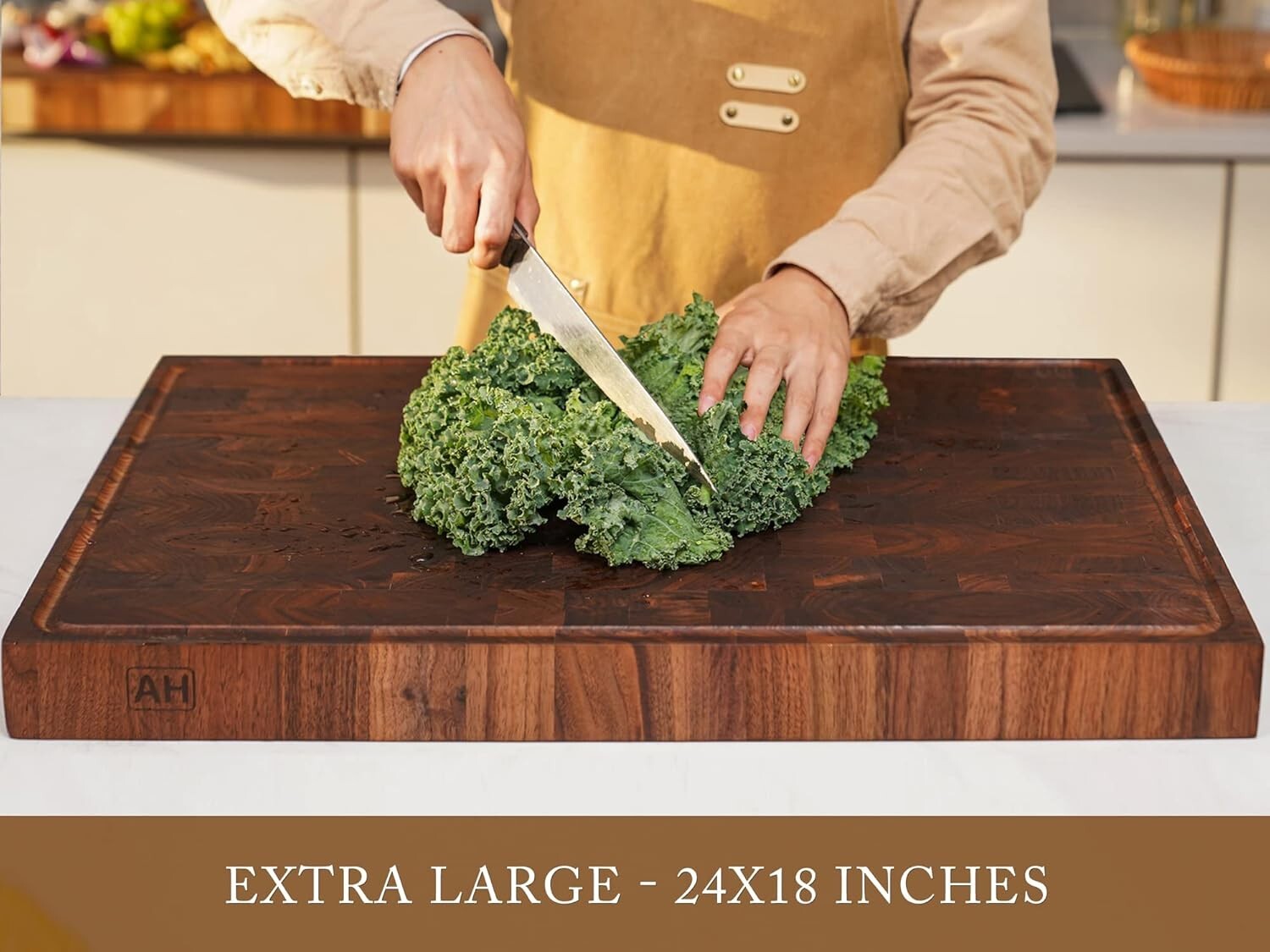 Elegant Walnut Wood Chopping Board 24x18x2 In - Perfect Gift for Cooking Lovers