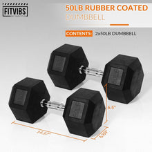 Load image into Gallery viewer, Weight Training Made Easy with 50 lb Rubber Coated Hex Dumbbell Pair