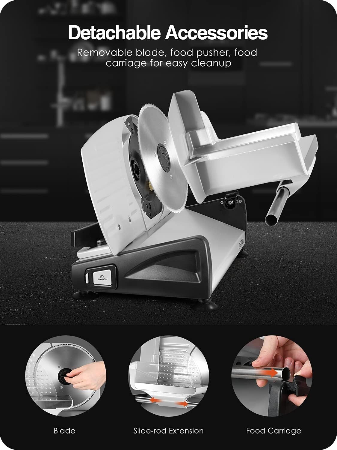 Electric Meat Slicer with Child Lock - Adjustable Thickness & Stainless Steel...