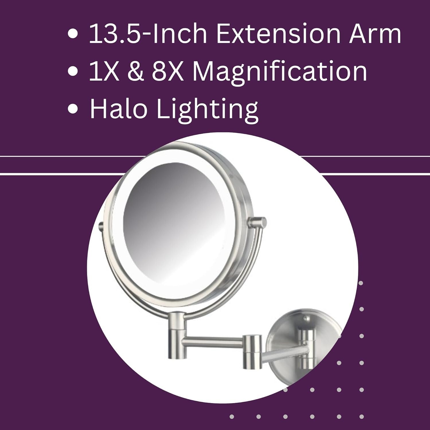 Brushed Nickel Lighted Makeup Mirror - 8X Magnification for Flawless Grooming