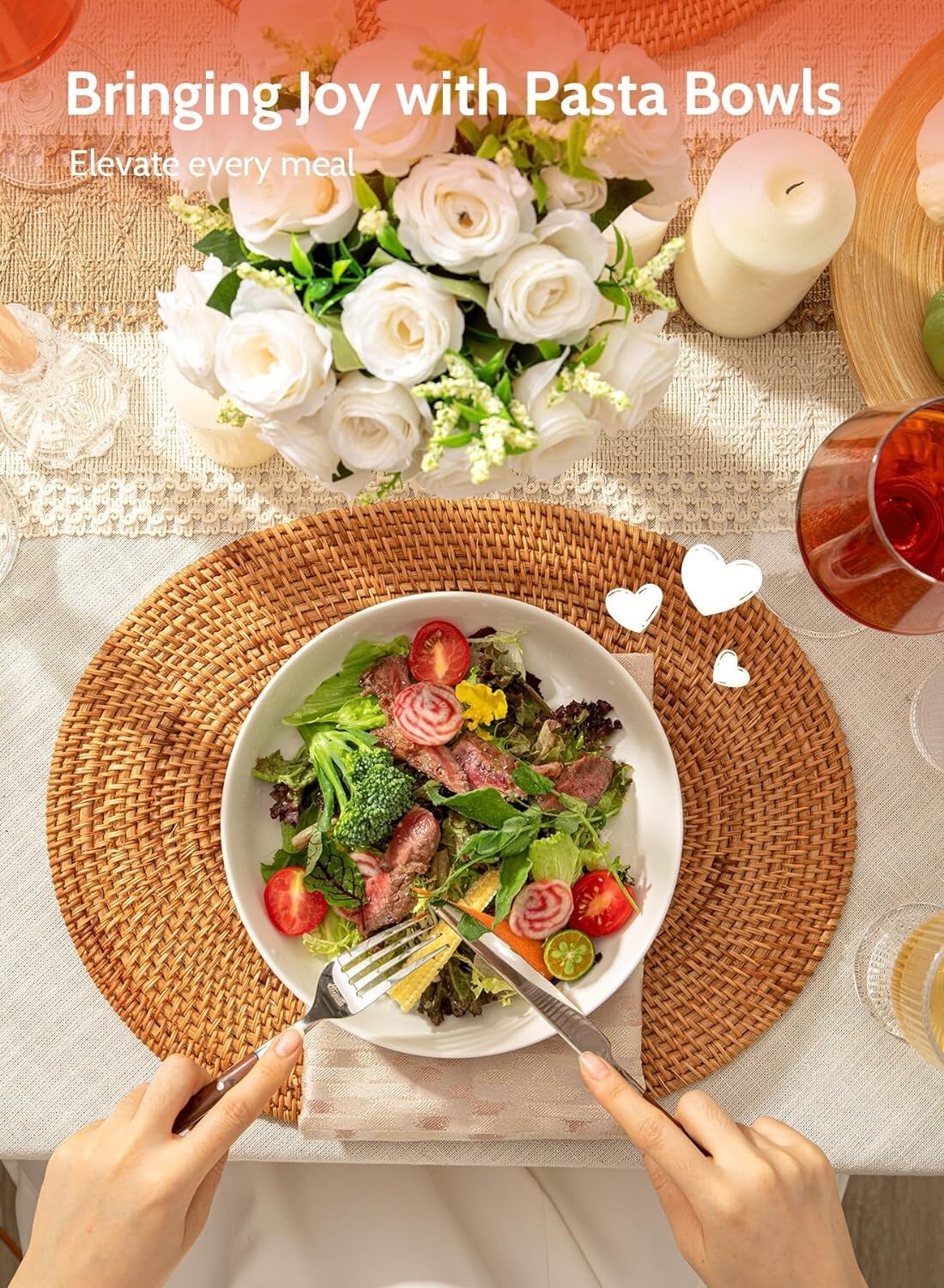 7.6 Inch Stackable White Salad Bowls - Microwave & Dishwasher Safe Set of 6