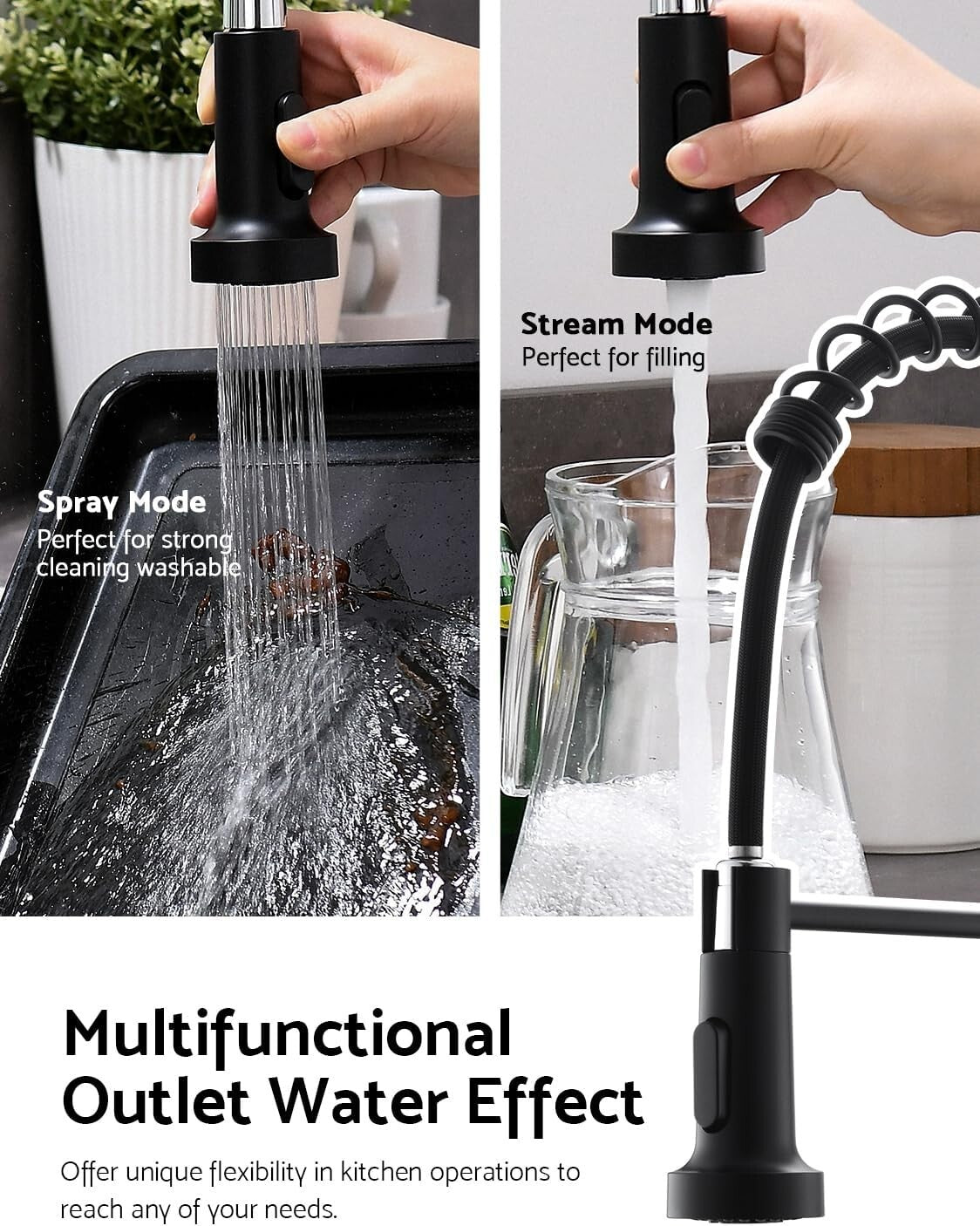 Motion Sensor Black Kitchen Faucet with Space-Saving Design & Easy Installation