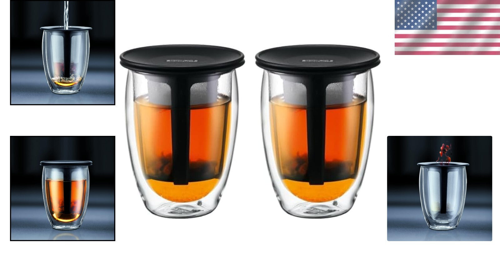 Elegant 12oz Tea Strainer Set with Lid - Double Wall Design for Perfect Brewing