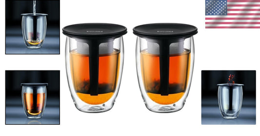 Elegant 12oz Tea Strainer Set with Lid - Double Wall Design for Perfect Brewing