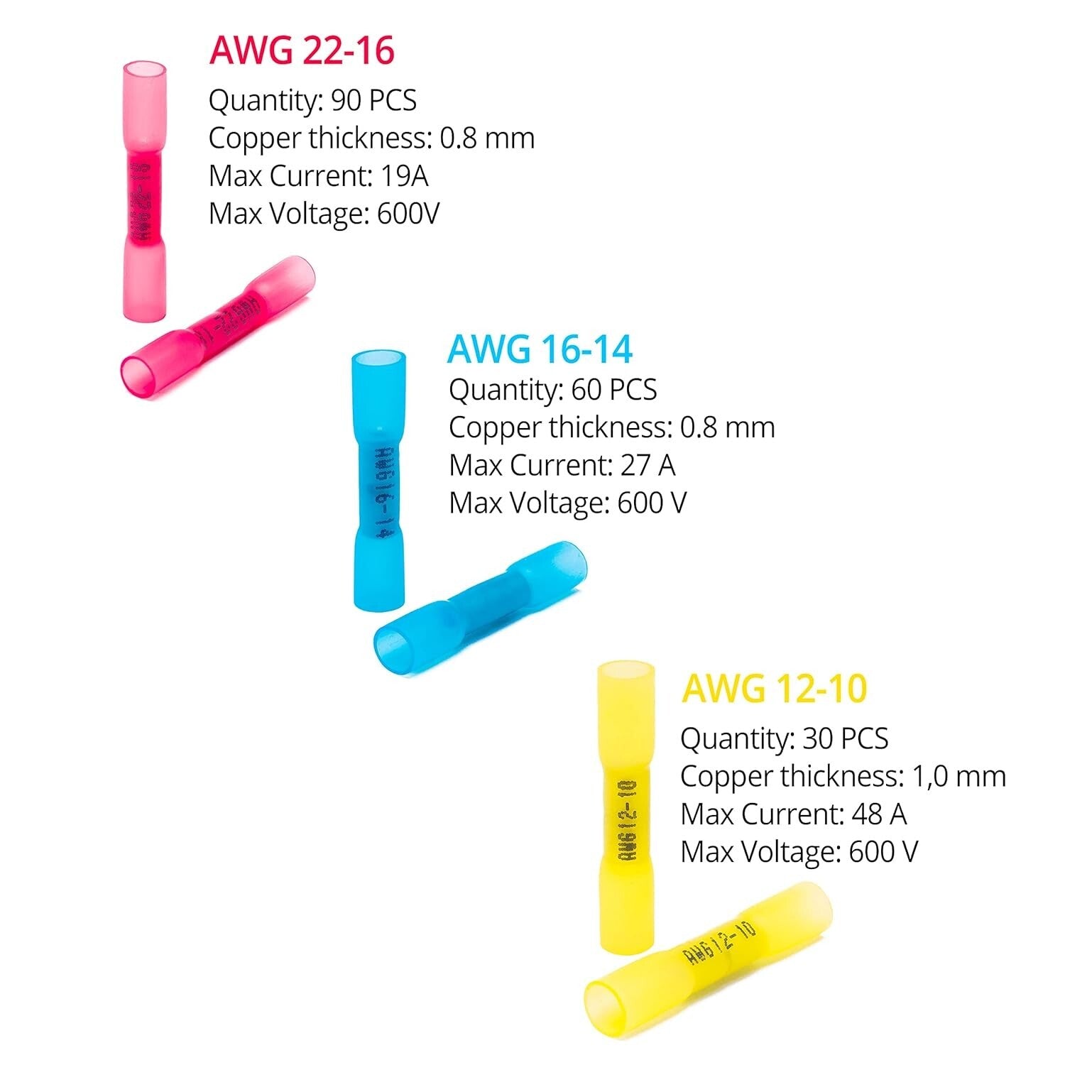 180 PCS Assorted Heat Shrink Wire Splice Connectors - Marine and Automotive Use