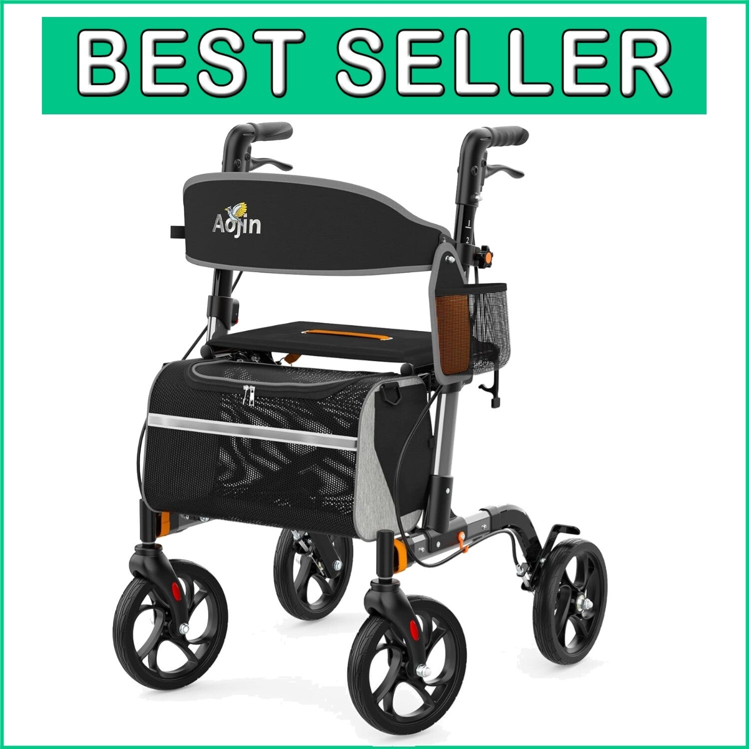 8-Inch Wheel Rollator Walker – Lightweight, Foldable with Travel Bag for Seniors