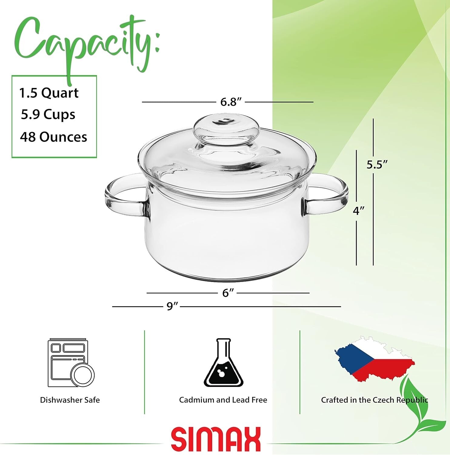 Elegant 48 Oz Borosilicate Glass Saucepan with Lid - Microwave & Dishwasher Safe