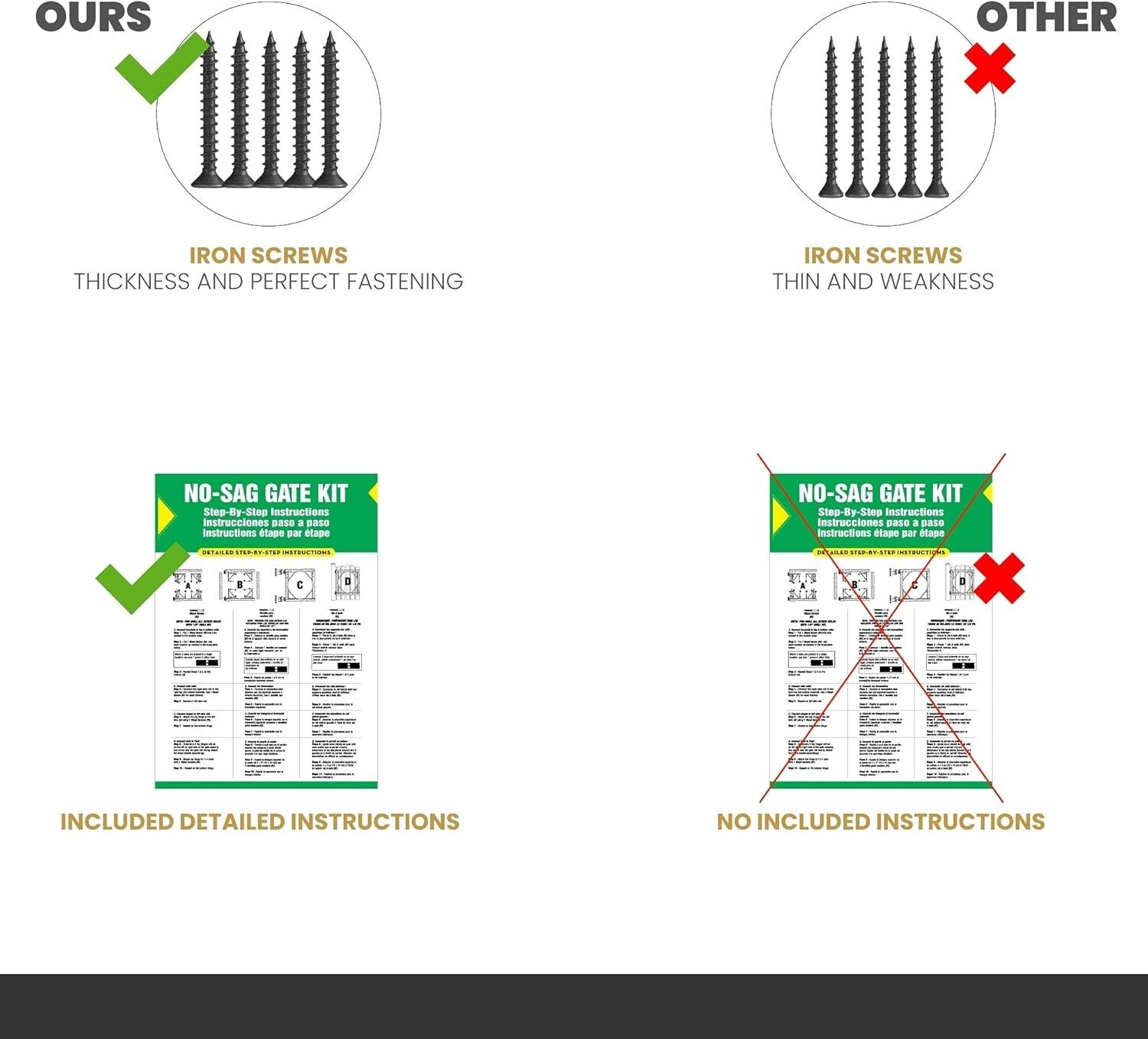 Easy Install 2 Sets Heavy-Duty Gate Kit: Hinges & Corner Brace for Durability