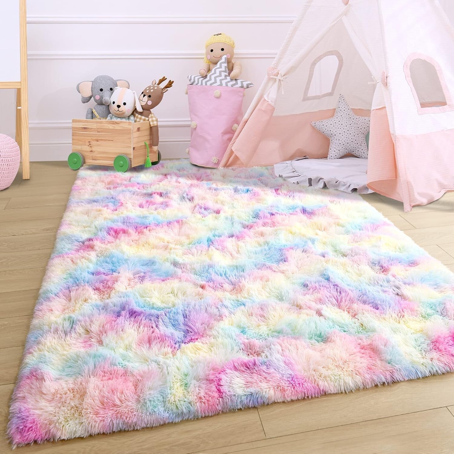 Vibrant 6x9 Fluffy Rainbow Rug for Kids' Playroom & Girls' Bedroom Decor