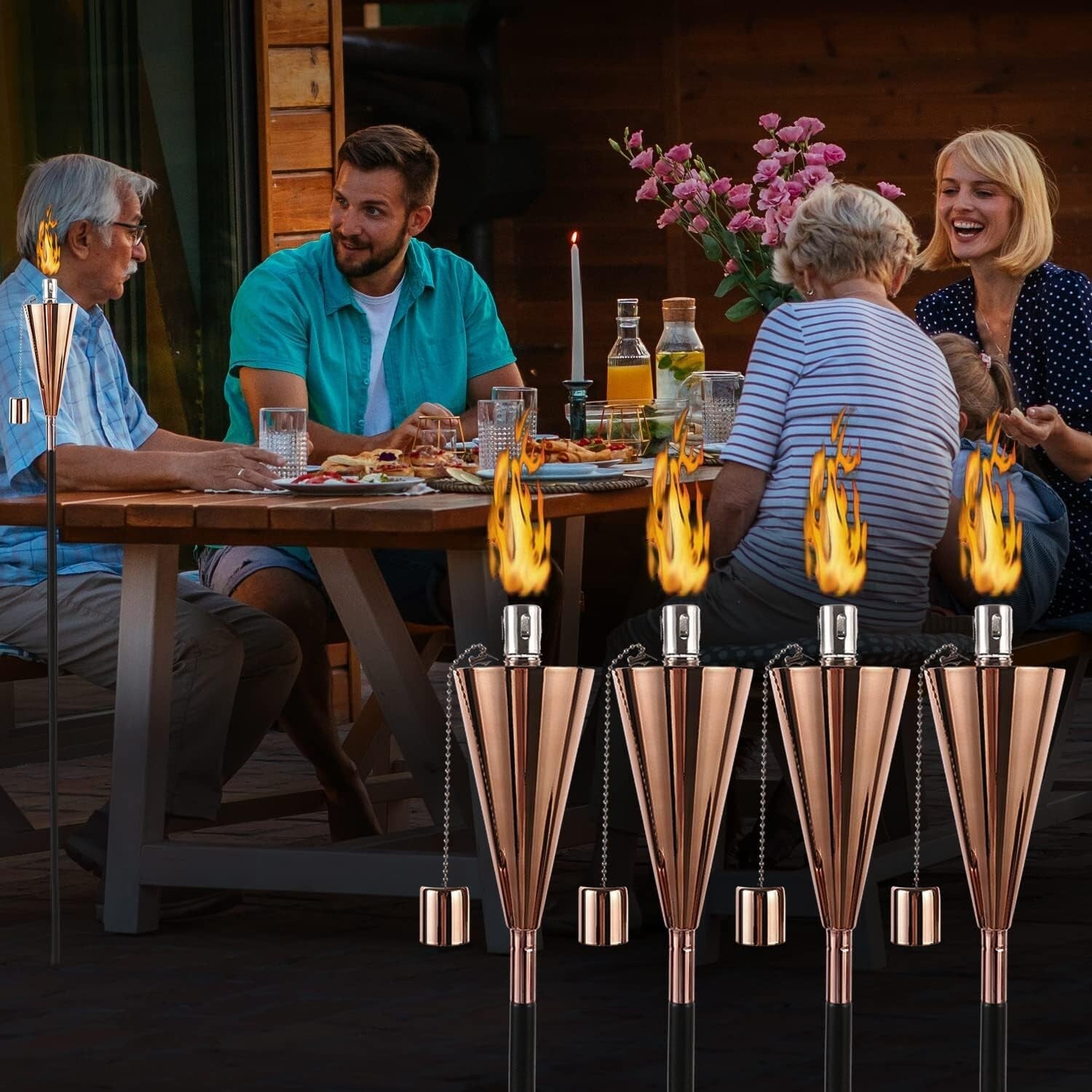 Elegant Stainless Steel Oil Torches for Garden - Set of 4 with 7-Hour Burn Time