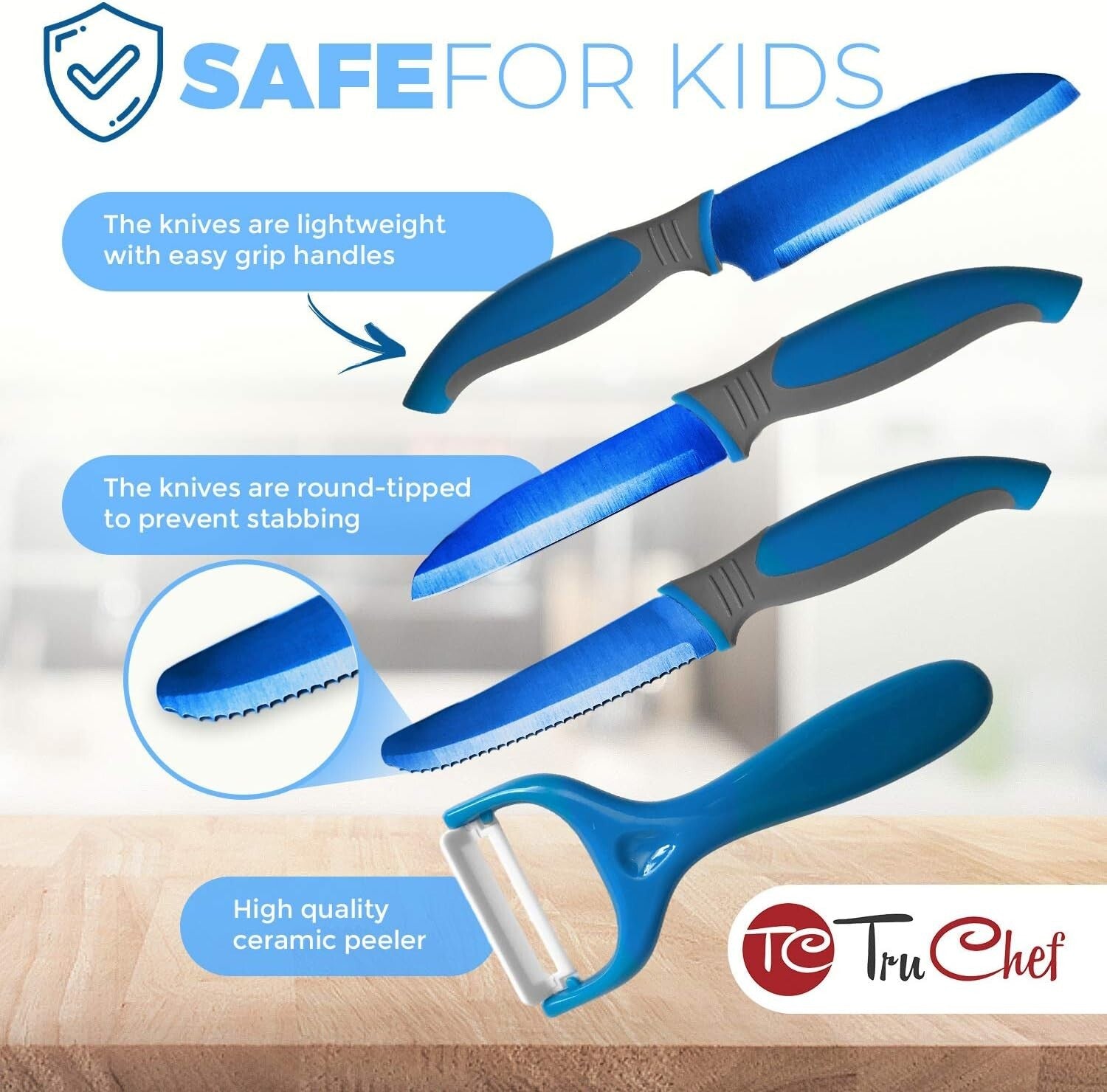 5-Piece Kids Cooking Set: Safe Blue Knives, Peeler & Holder for Young Chefs