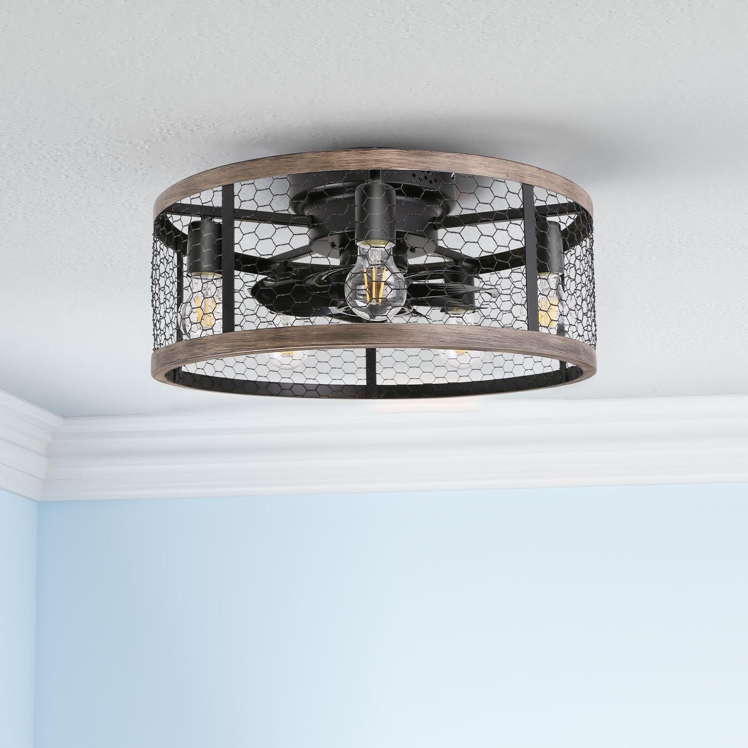 20'' Flush Mount Rustic Ceiling Fan with Lights & Remote for Stylish Spaces