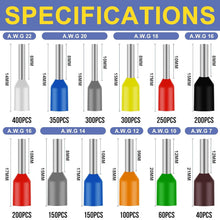 Load image into Gallery viewer, Professional Ferrule Crimping Tools with Adjustable Ratchet &amp; 2500 Wire Ends