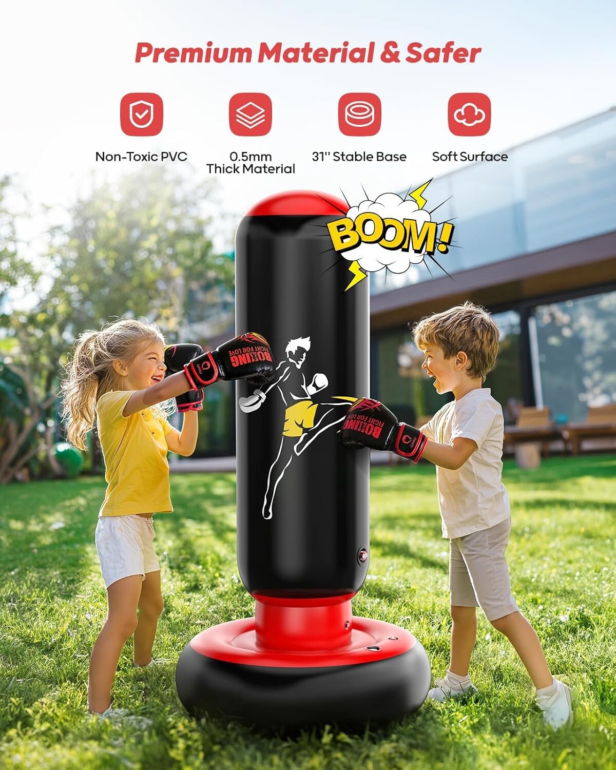 66” Kids Inflatable Boxing Punching Bag & Gloves - Fun Gym Toy for Ages 6-12