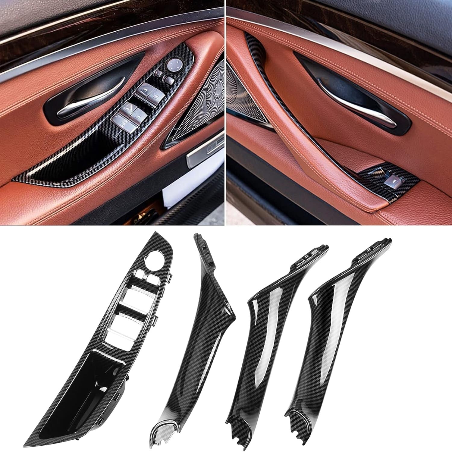 7PCS BMW F10 F11 Door Handle Kit with Carbon Fiber Switch Panels - 2010-2016