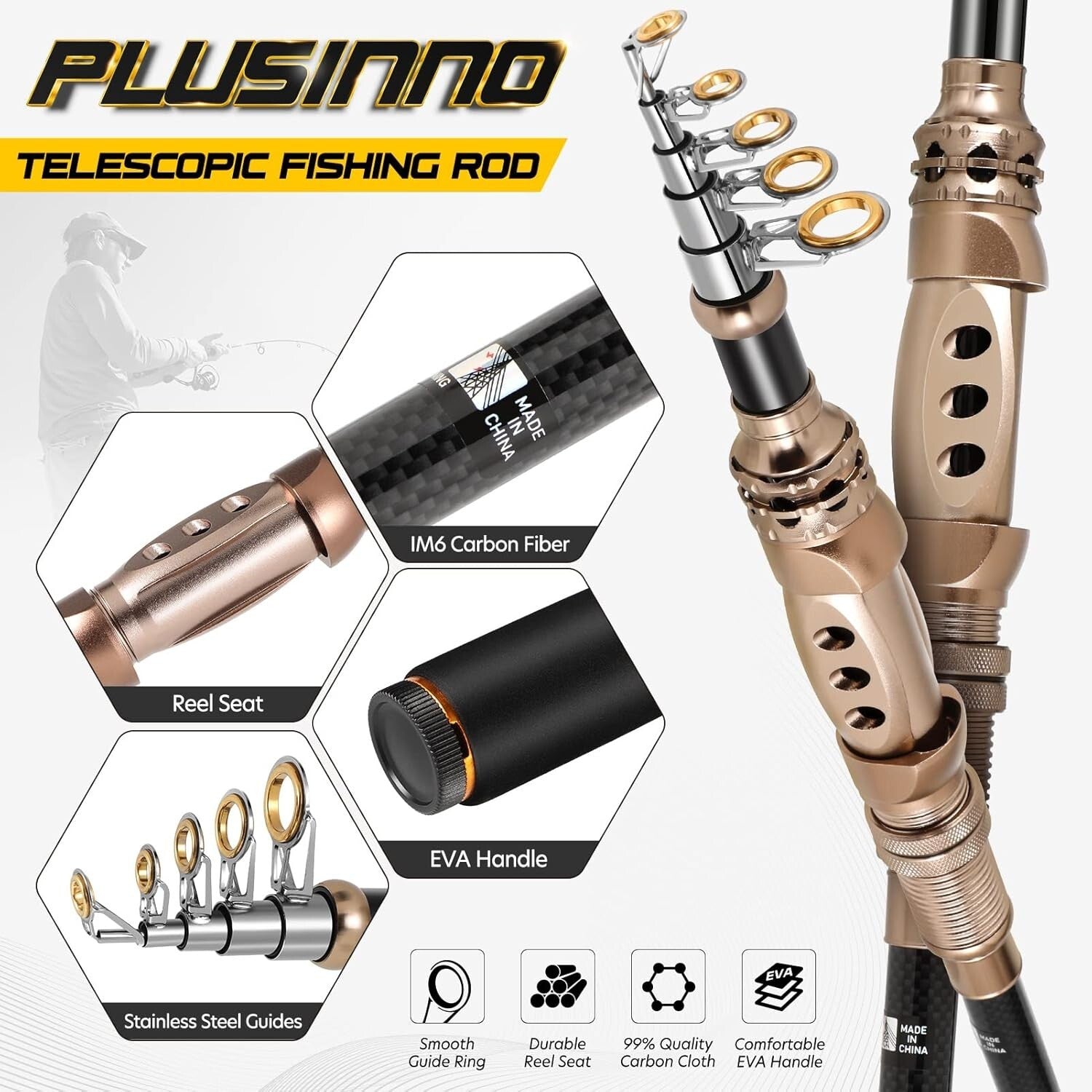 1.8m Fishing Rod & Reel Combo - Lightweight Telescopic Carbon Kit for Fishing