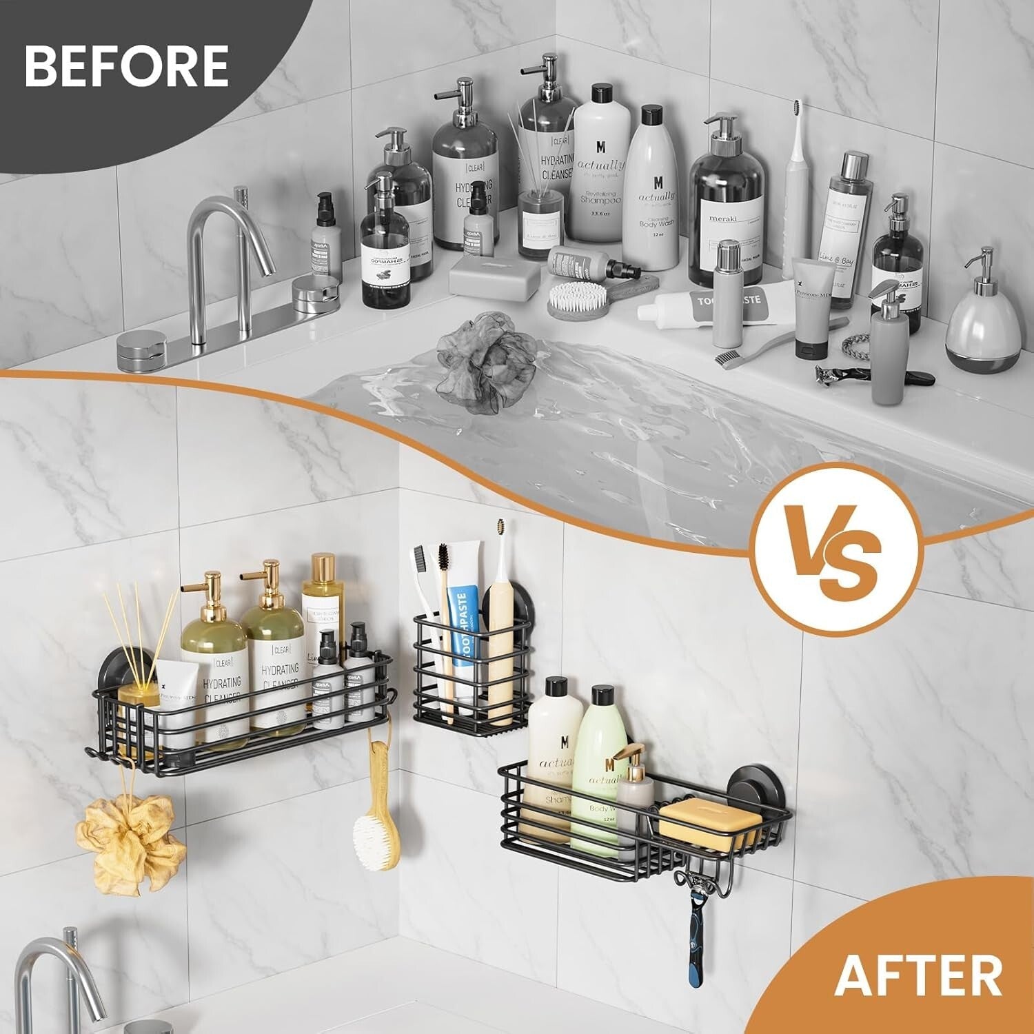 Fast-Drain 22lb Capacity Shower Caddy - Rustproof Suction Cup Storage Solution