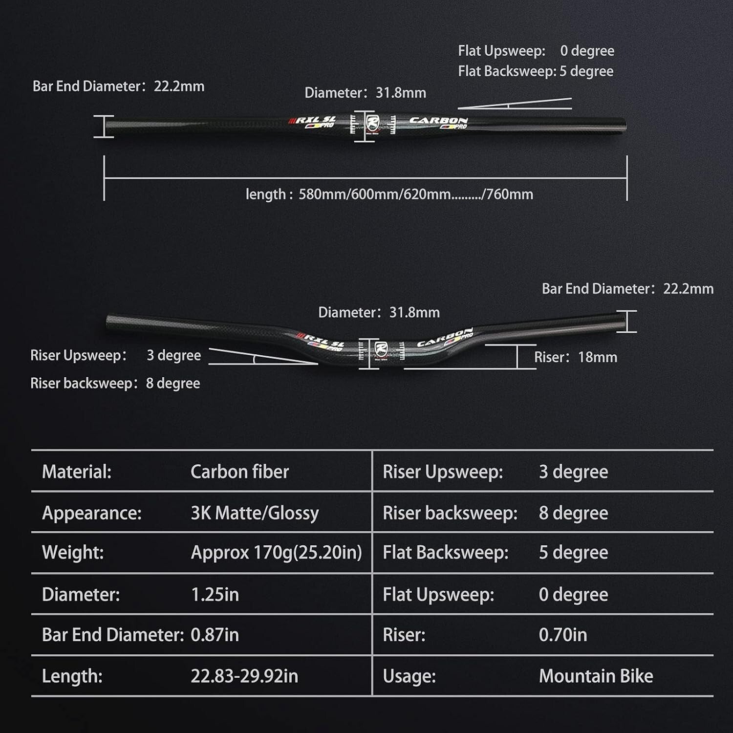 Durable & Lightweight Carbon Fiber MTB Handlebar 680-760mm Riser/Flat Options