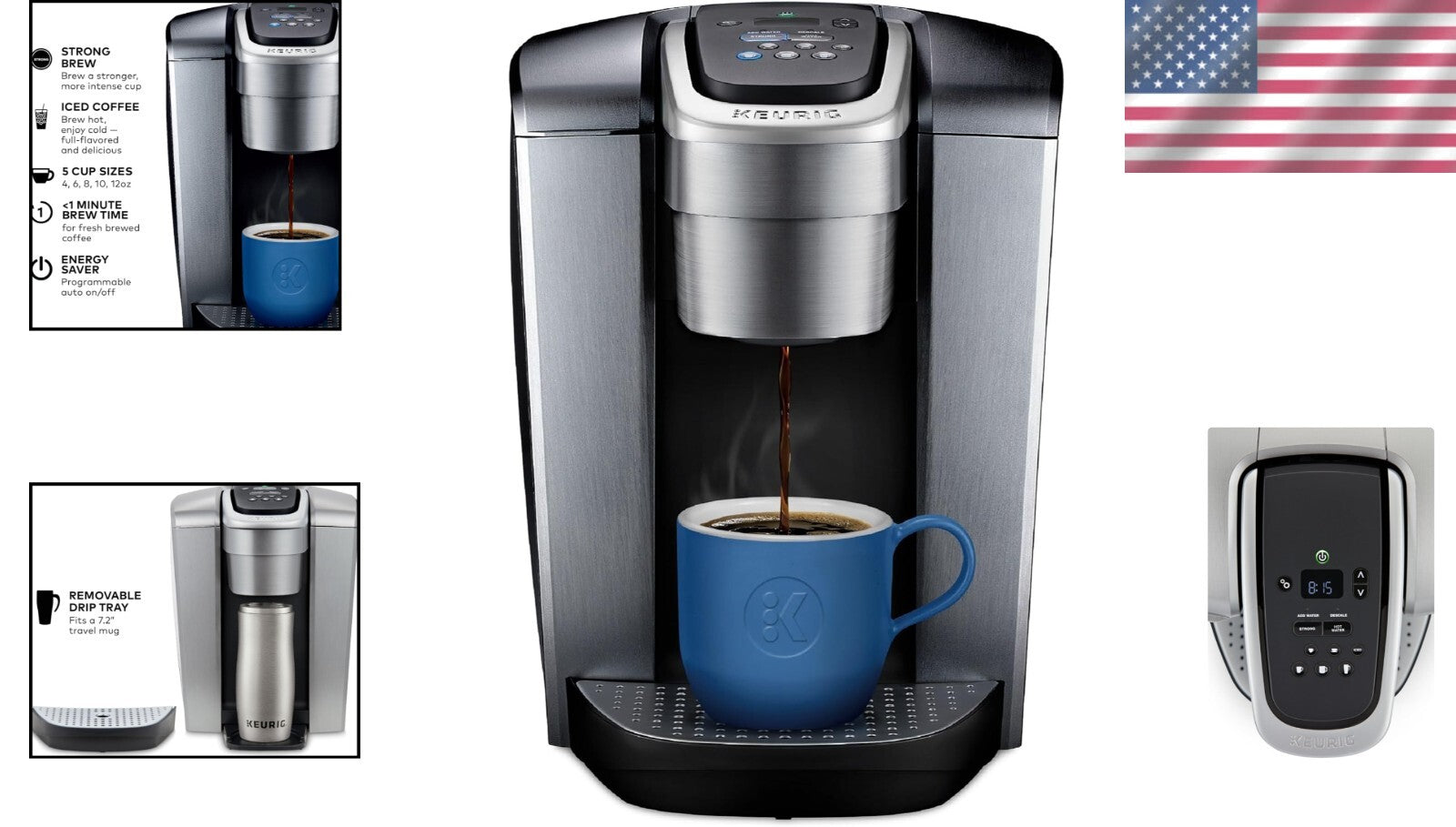 Brushed Silver Single Serve K-Cup Coffee Maker: Strength & Temperature Control