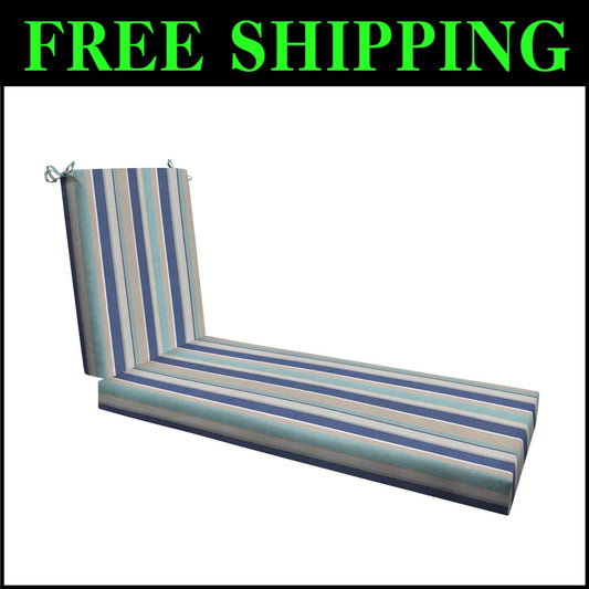 Durable Reversible Chaise Cushion for Outdoor Patios, Stripe Blue & Beige, 70"L