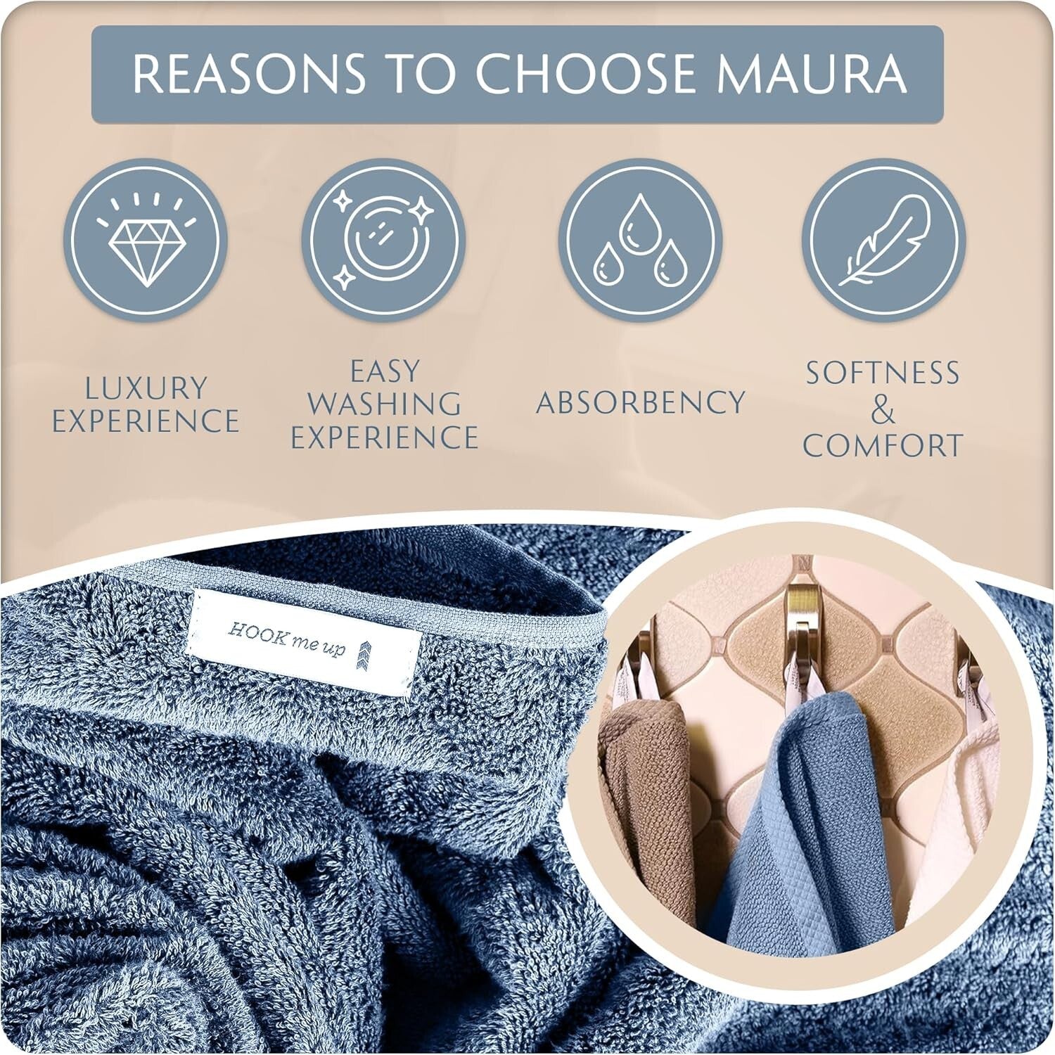 Plush and Absorbent Bath Towel Set - 2 Bath Towels, 2 Hand Towels, 2 Washcloths