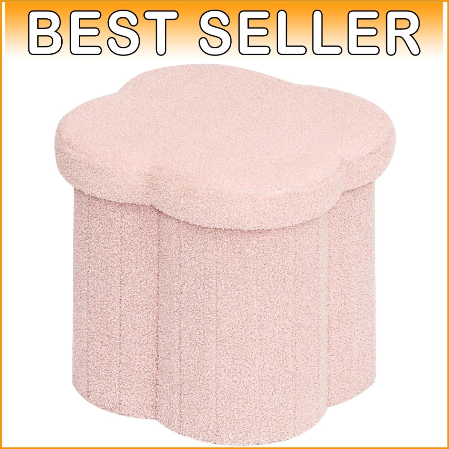 Elegant Boucle Footrest with Hidden Storage - 15" Flower-Shaped Cube Ottoman