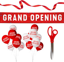Load image into Gallery viewer, Complete Ribbon Cutting Ceremony Kit with Giant Scissors &amp; Balloons - Red White