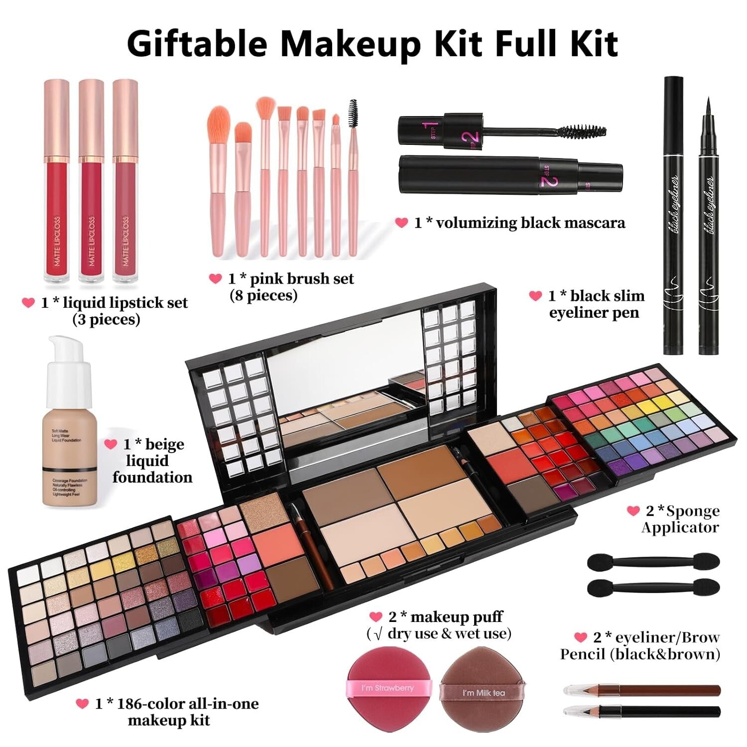 Elegant Makeup Gift Set for Women: All-in-One Case with Mirror and Tools
