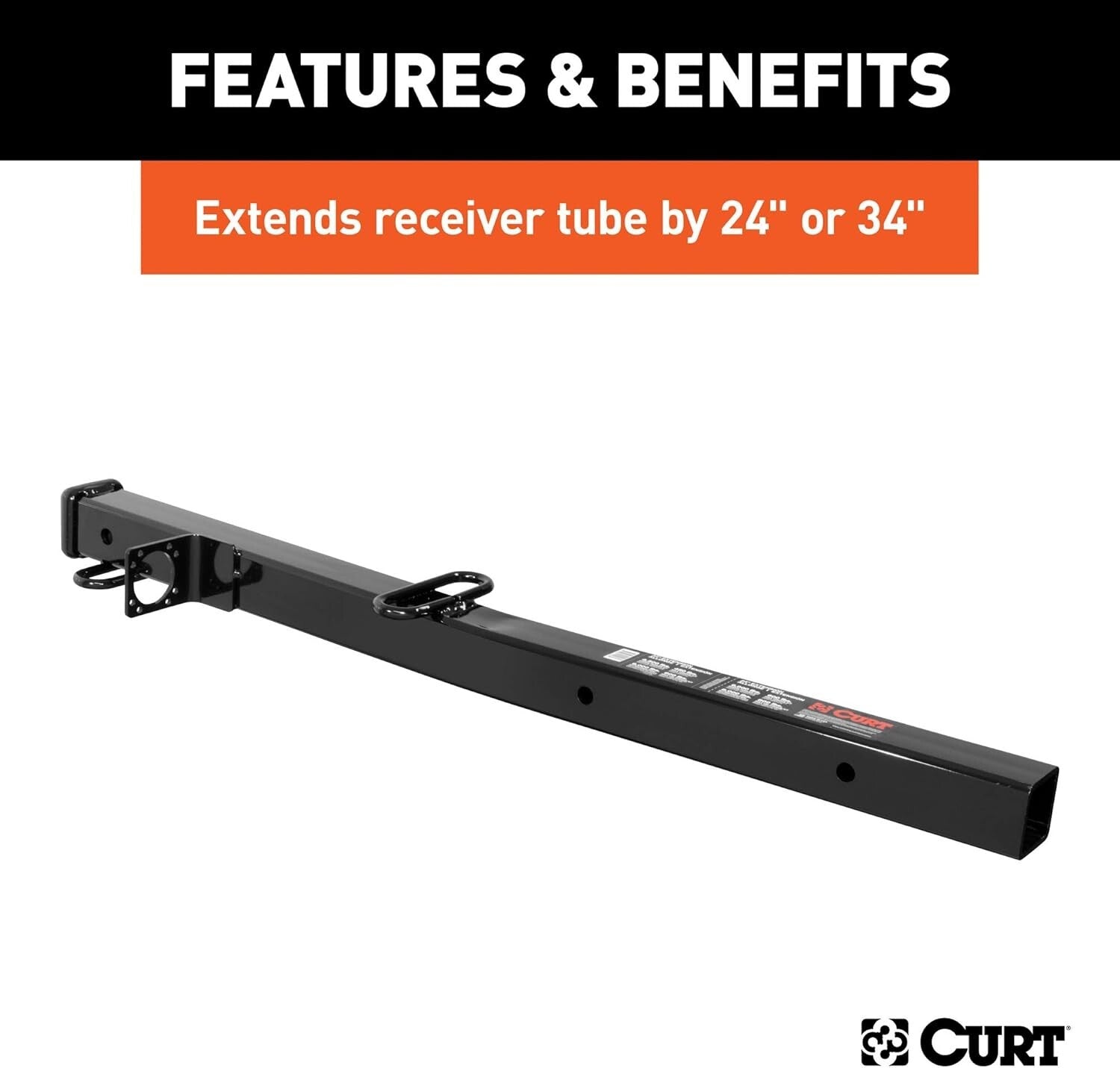 Adjustable 2-1/2 to 2-In Hitch Adapter, 34-inch Extension, Durable Carbon Steel