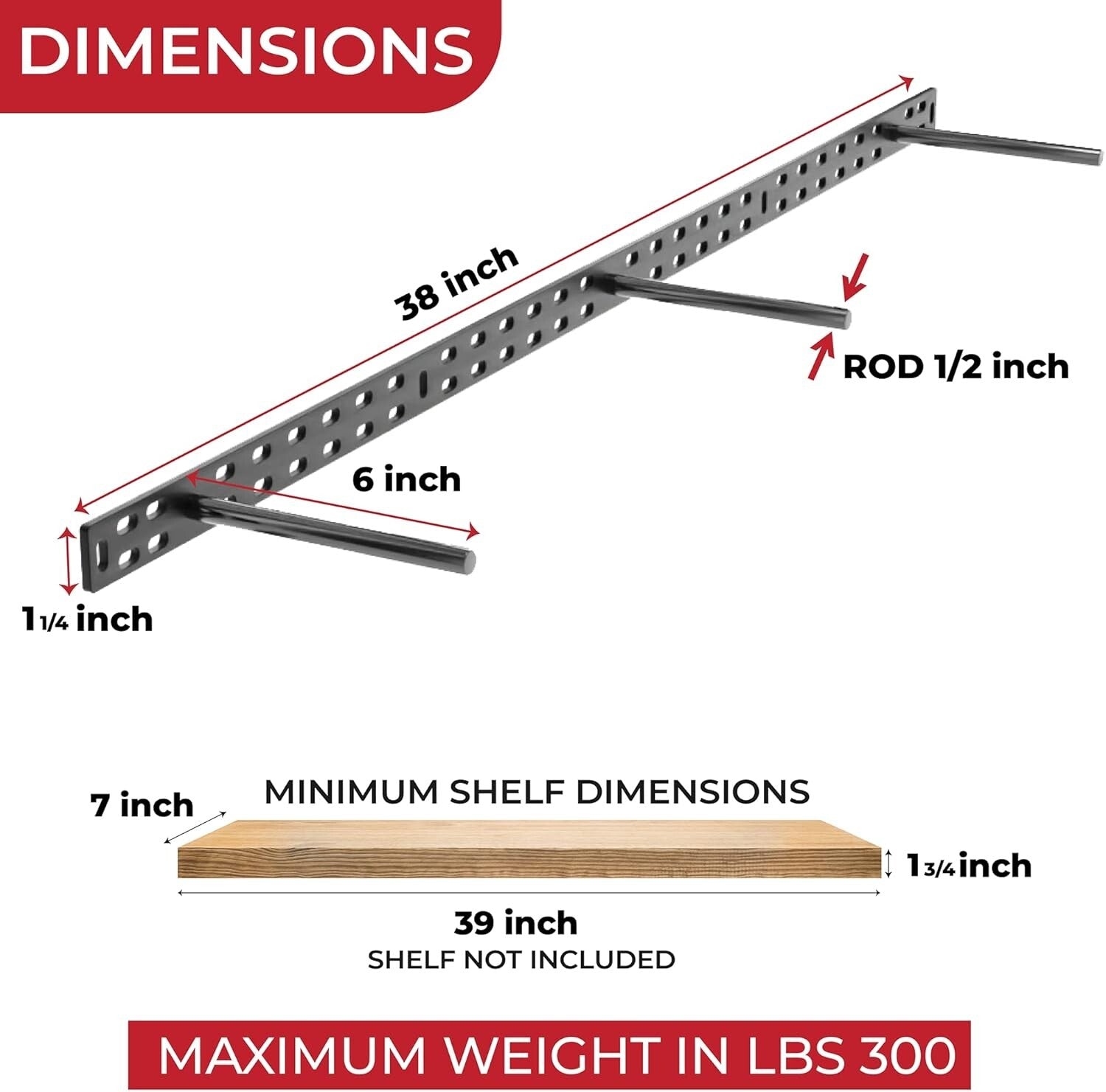Complete Floating Shelf Bracket Set with Installation Hardware - 6 Inch Rods