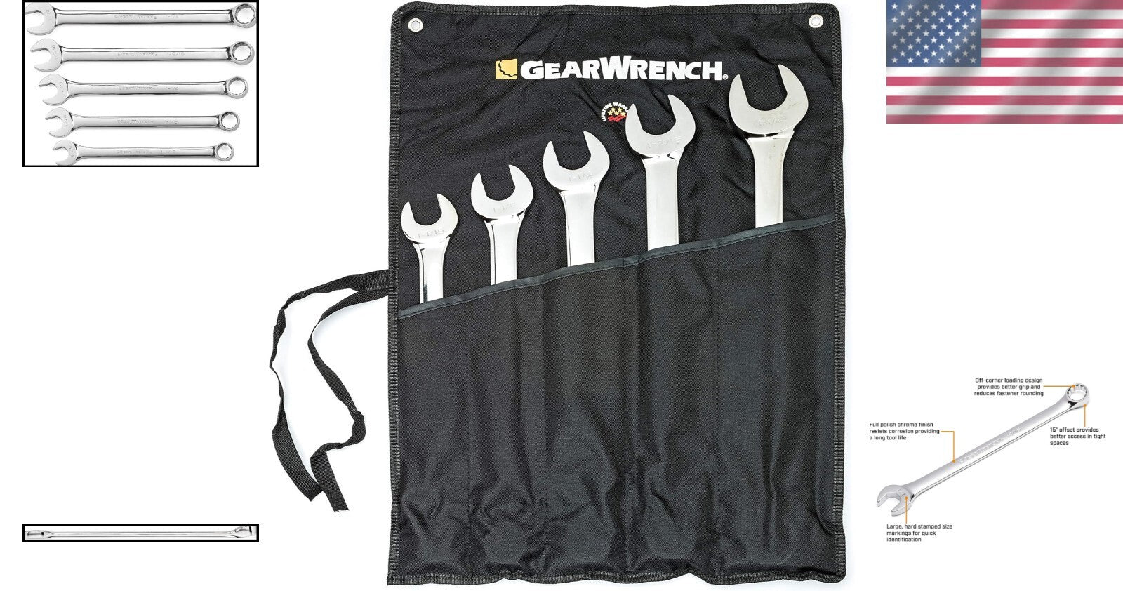 Durable Alloy Steel 5-Piece Long Pattern Wrench Set - Enhanced Grip & Torque